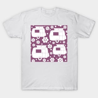 Daisy Polka Dot Vintage Caravan Pattern in Purple and White T-Shirt